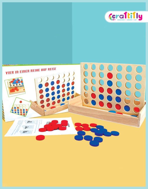 Four in a Row Wooden Board Game