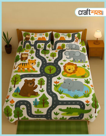 Kids Playground | সাড়ে ৬/৭ ফিট বালিশ কভার সহ 3D প্রিন্ট বেডশীট ( WaterProof )