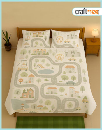 Kids Playground | সাড়ে ৬/৭ ফিট বালিশ কভার সহ 3D প্রিন্ট বেডশীট ( WaterProof )