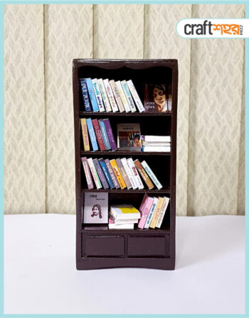 Miniature Wooden Bookshelf with Books Chocolate Color (More than 35 Books)