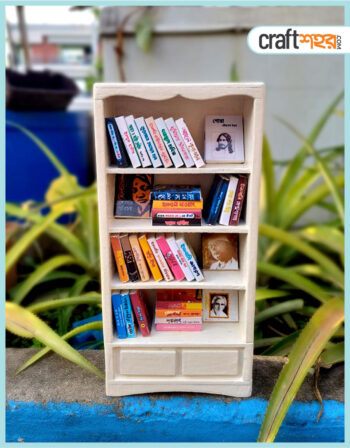 Miniature Wooden Bookshelf with Books White Color (More than 35 Books)